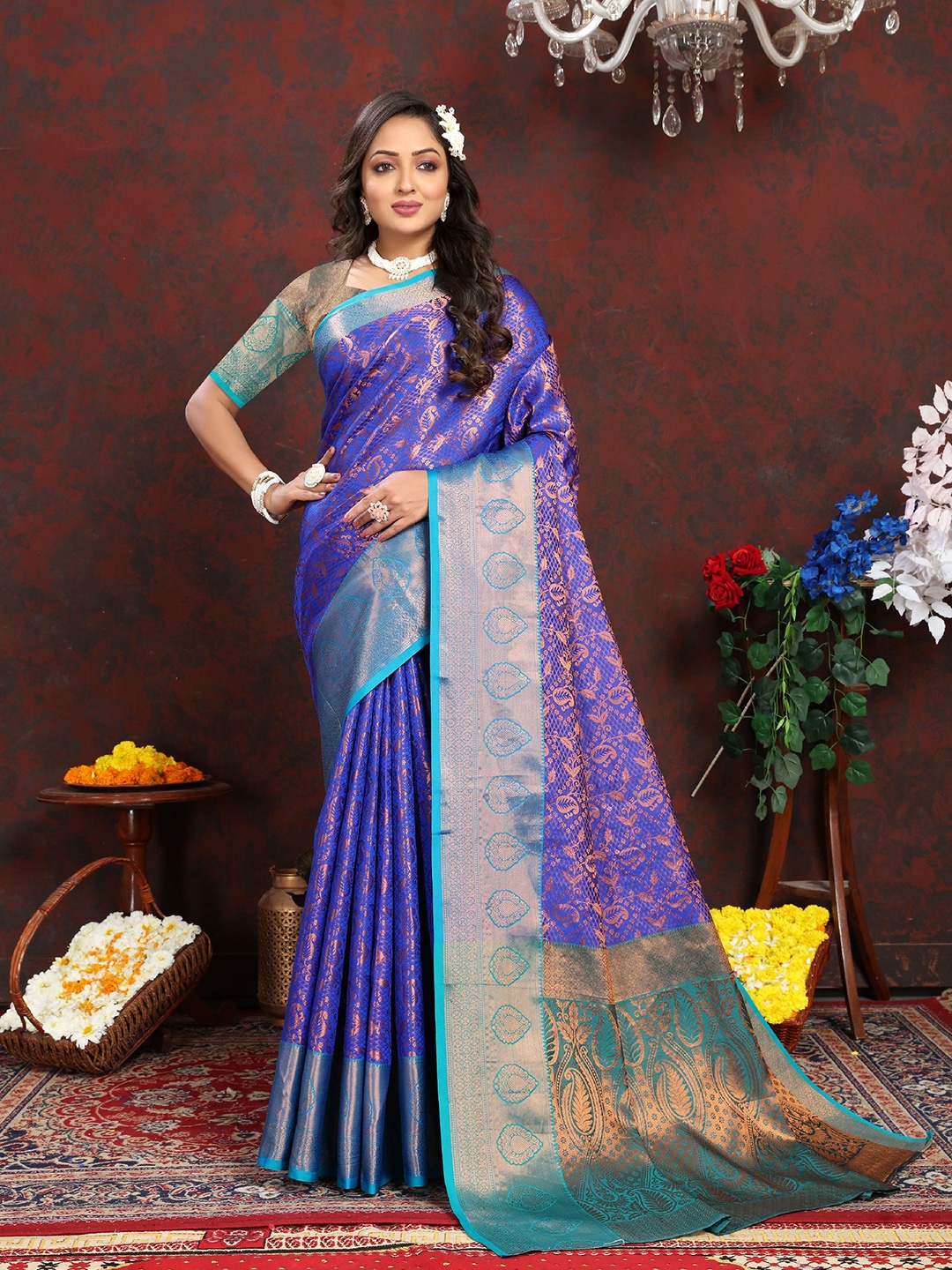 

Mitera Ethnic Motifs Pure Silk Banarasi Saree, Blue