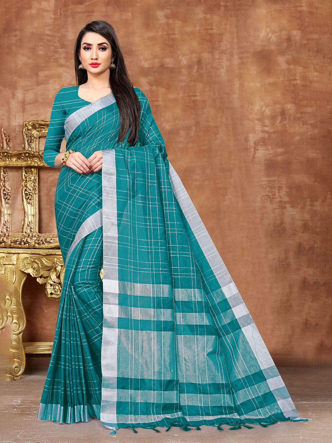 

Mitera Woven Design Zari Pure Cotton Banarasi Saree, Green