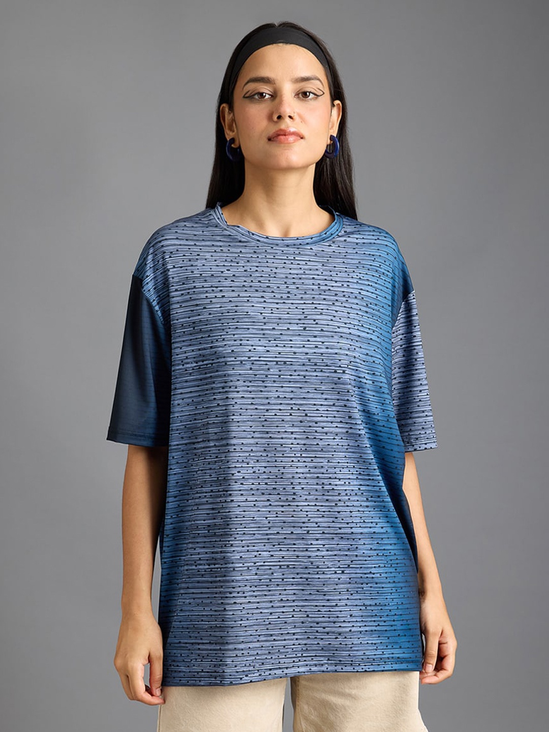 

FREAKINS Abstract Printed Round Neck Drop-Shoulder Sleeves T-shirt, Blue