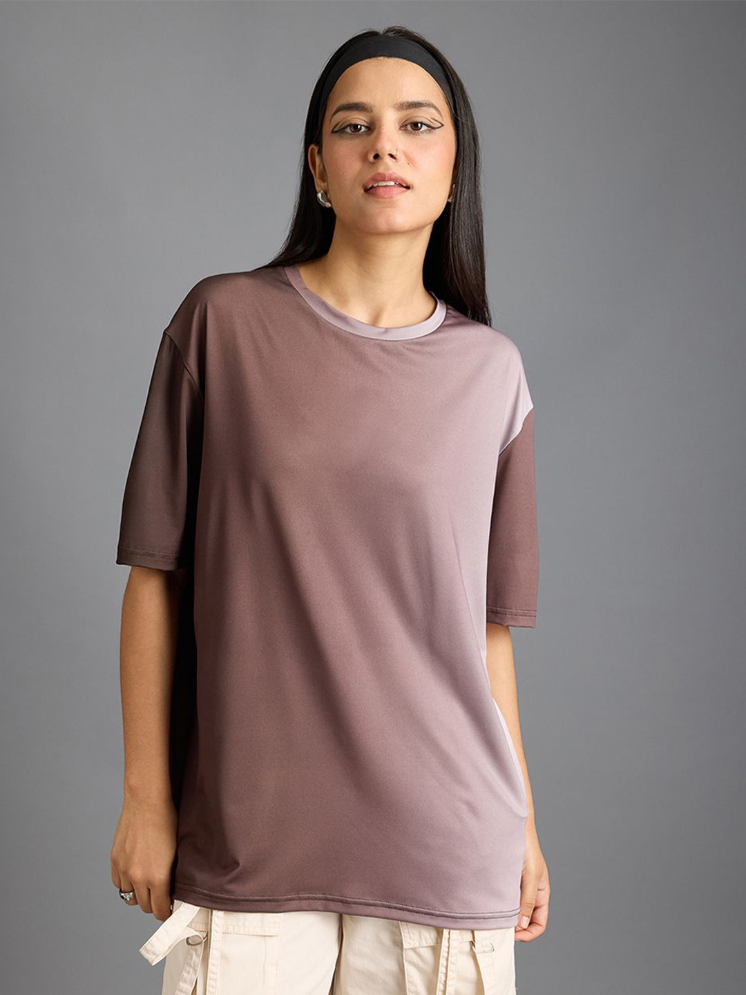 

FREAKINS Colourblocked Round Neck Drop-Shoulder Sleeves T-shirt, Brown