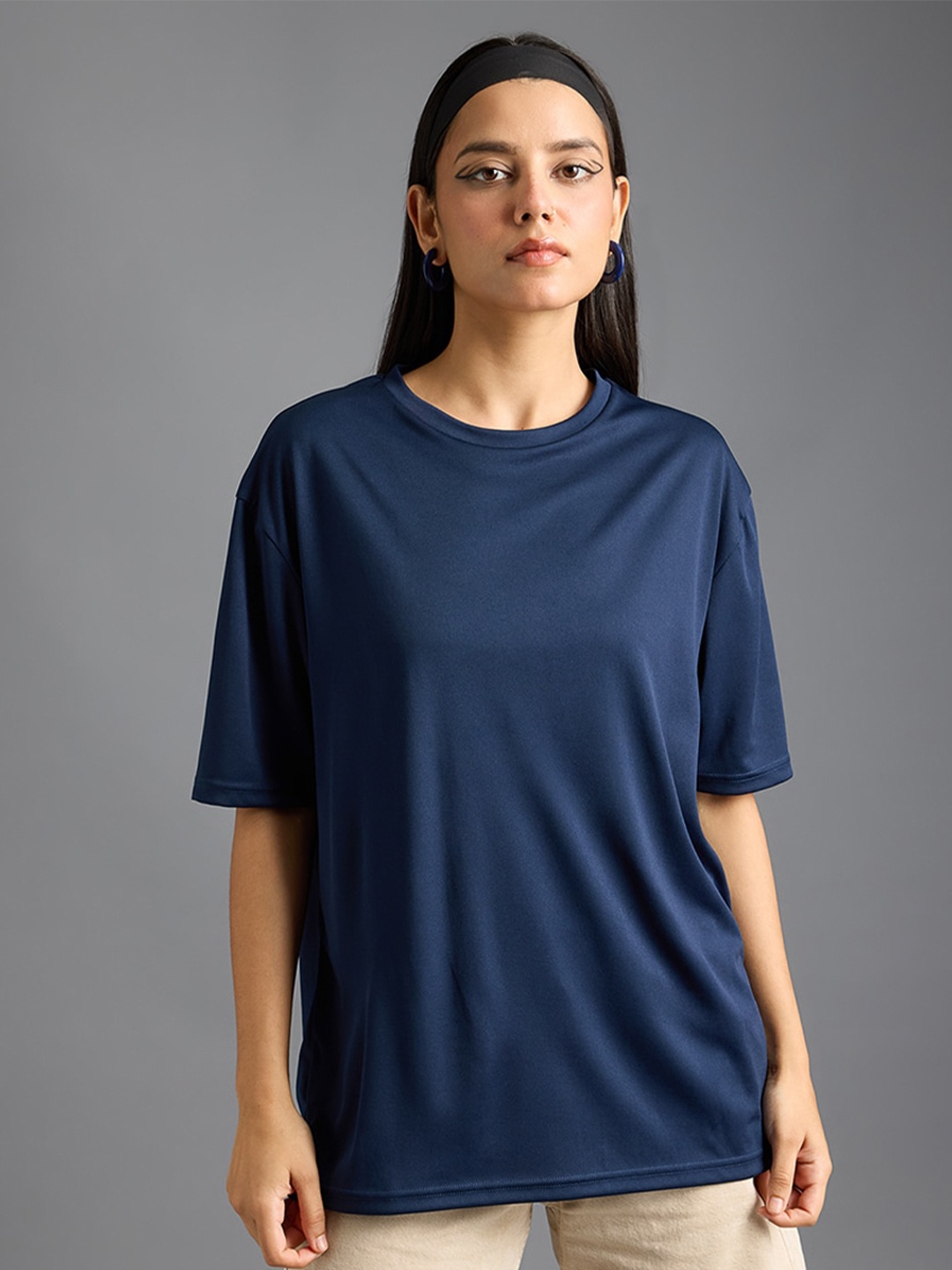 

FREAKINS Round Neck Drop-Shoulder Sleeves T-shirt, Navy blue