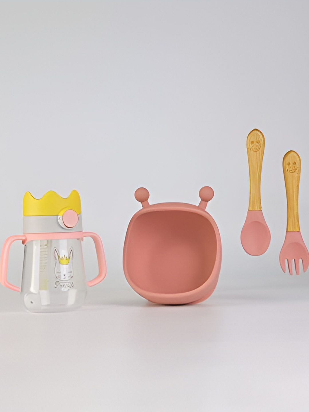 

Starkiddo Pink & Yellow 4 Pieces Silicone Matte Dishwasher Safe Dinner Set