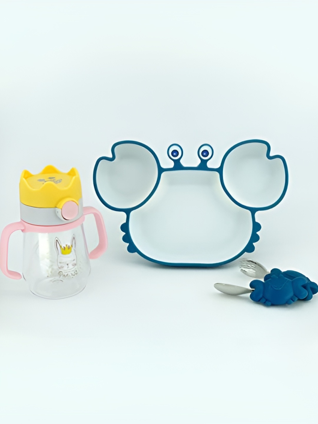 

Starkiddo Kids Blue Crab-Shape Plate With Sipper Spoon & Fork