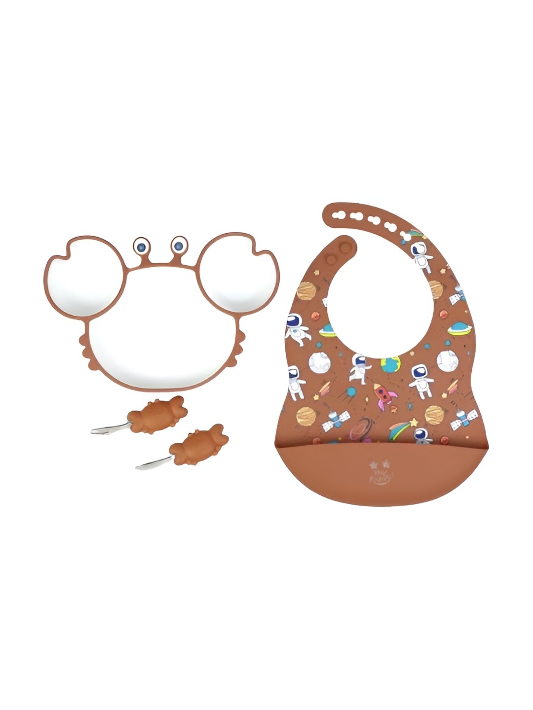 

Starkiddo Brown Crab-Shape Plate With Bibs Spoon & Fork