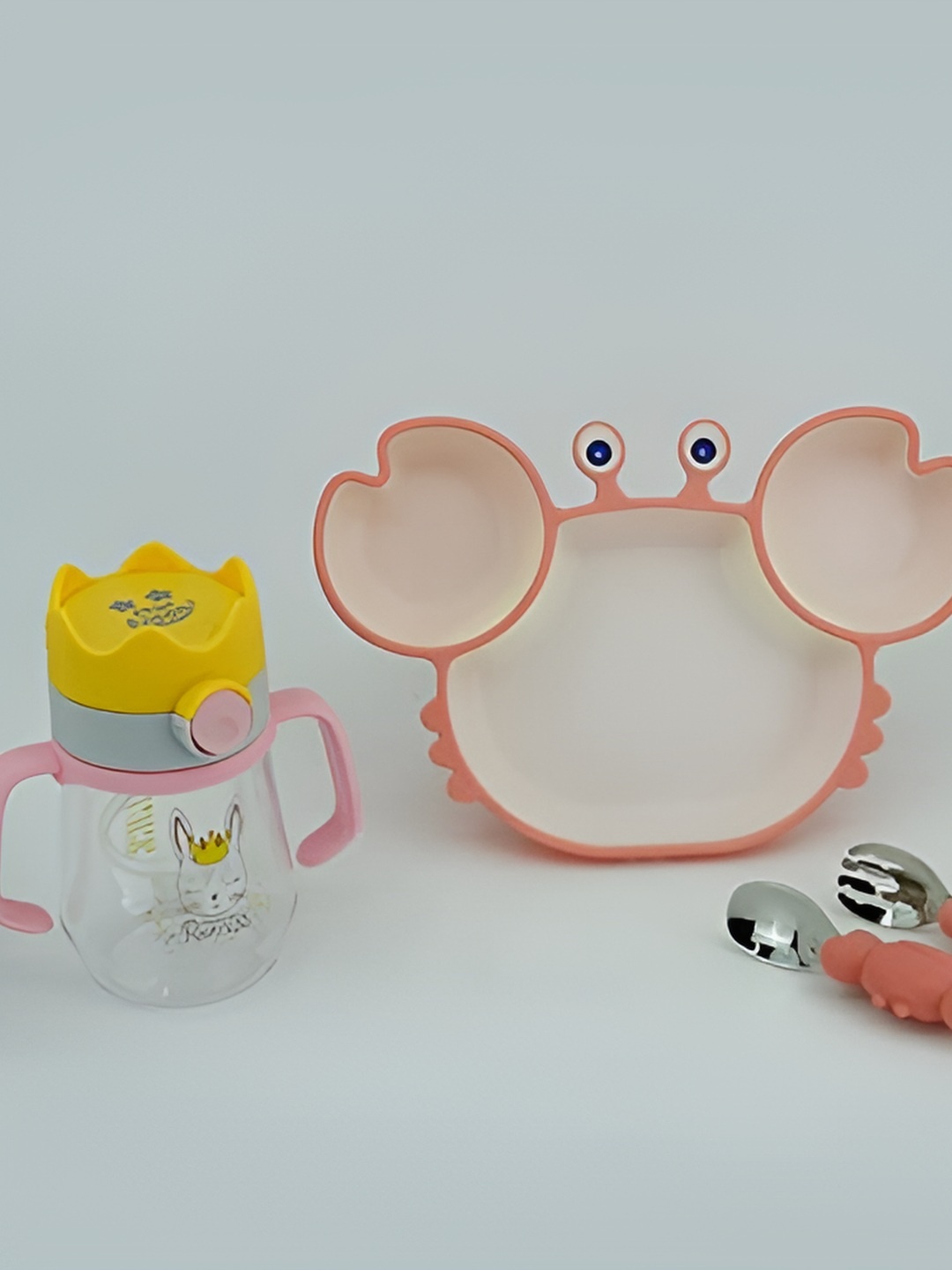 

Starkiddo Pink Crab-Shape Plate With Sipper Spoon & Fork