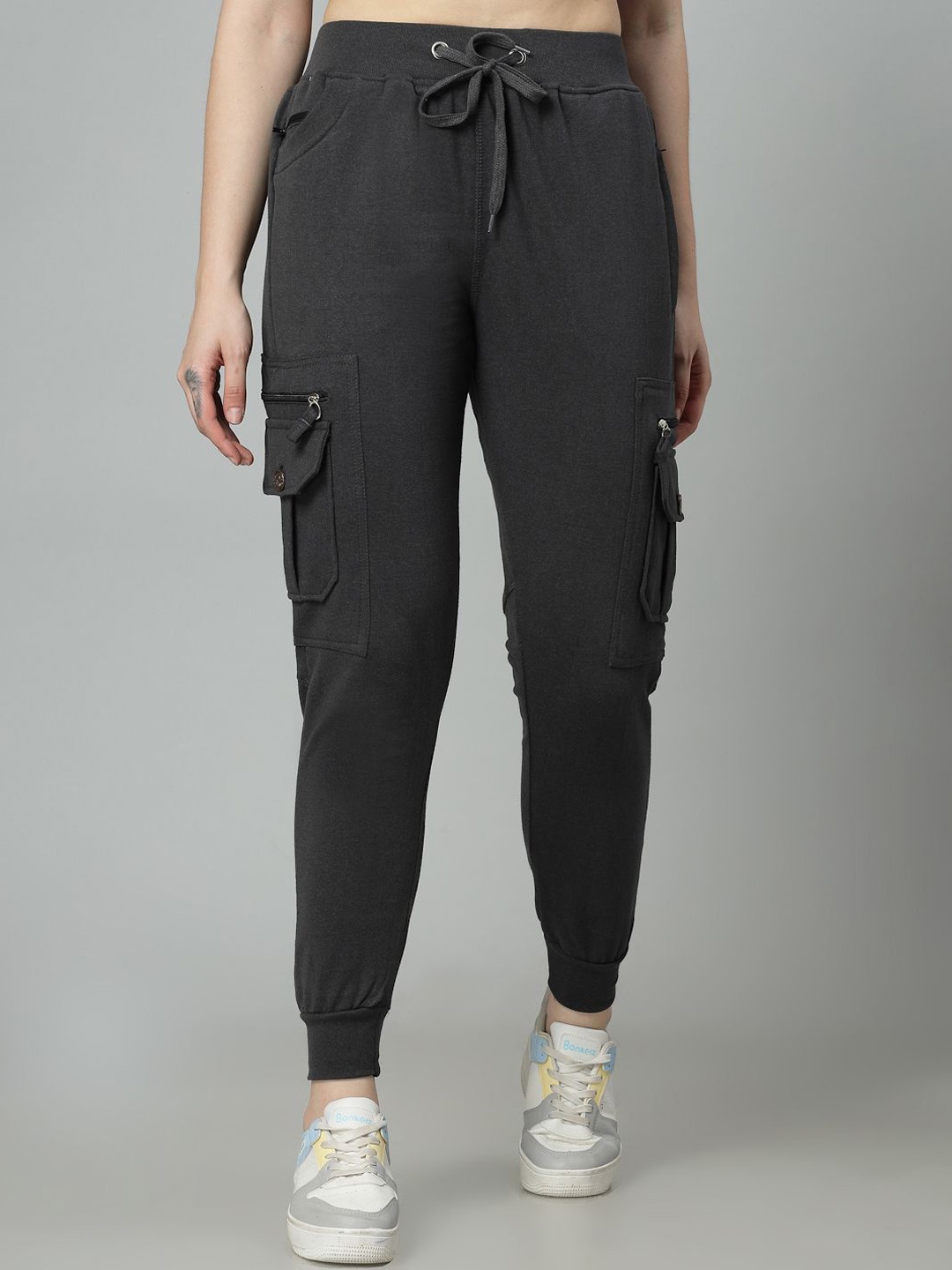 

UZARUS Women Slim Fit Cotton Sports Cargo Joggers, Grey