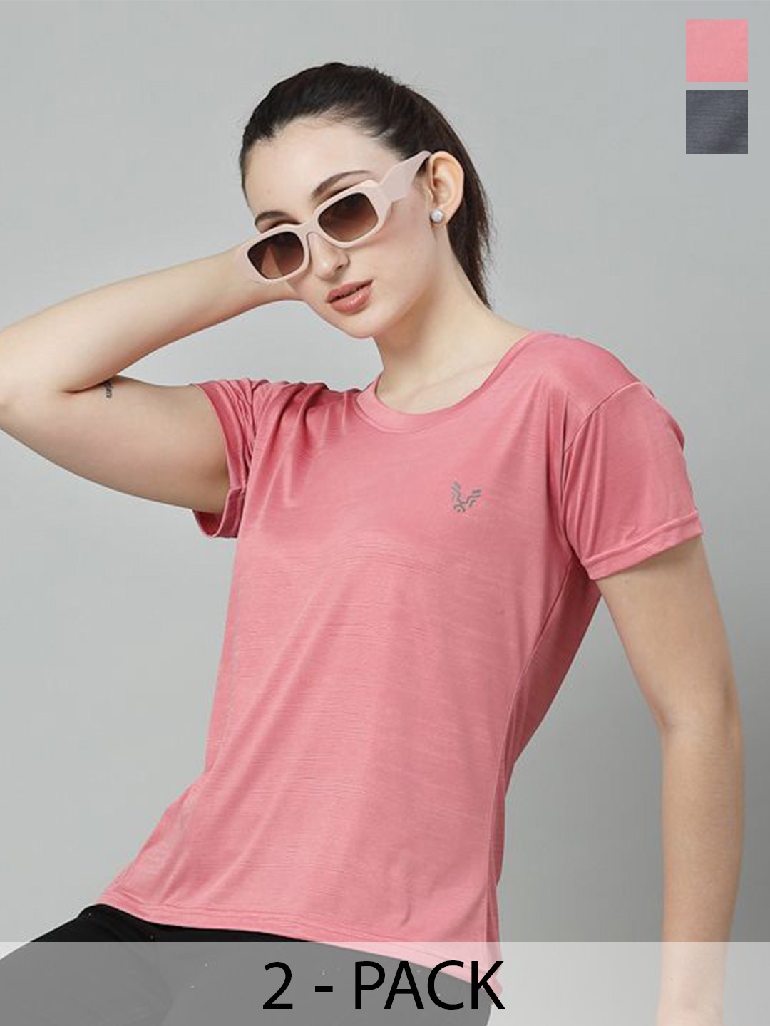

UZARUS Pack Of 2 Round Neck T-shirts, Pink