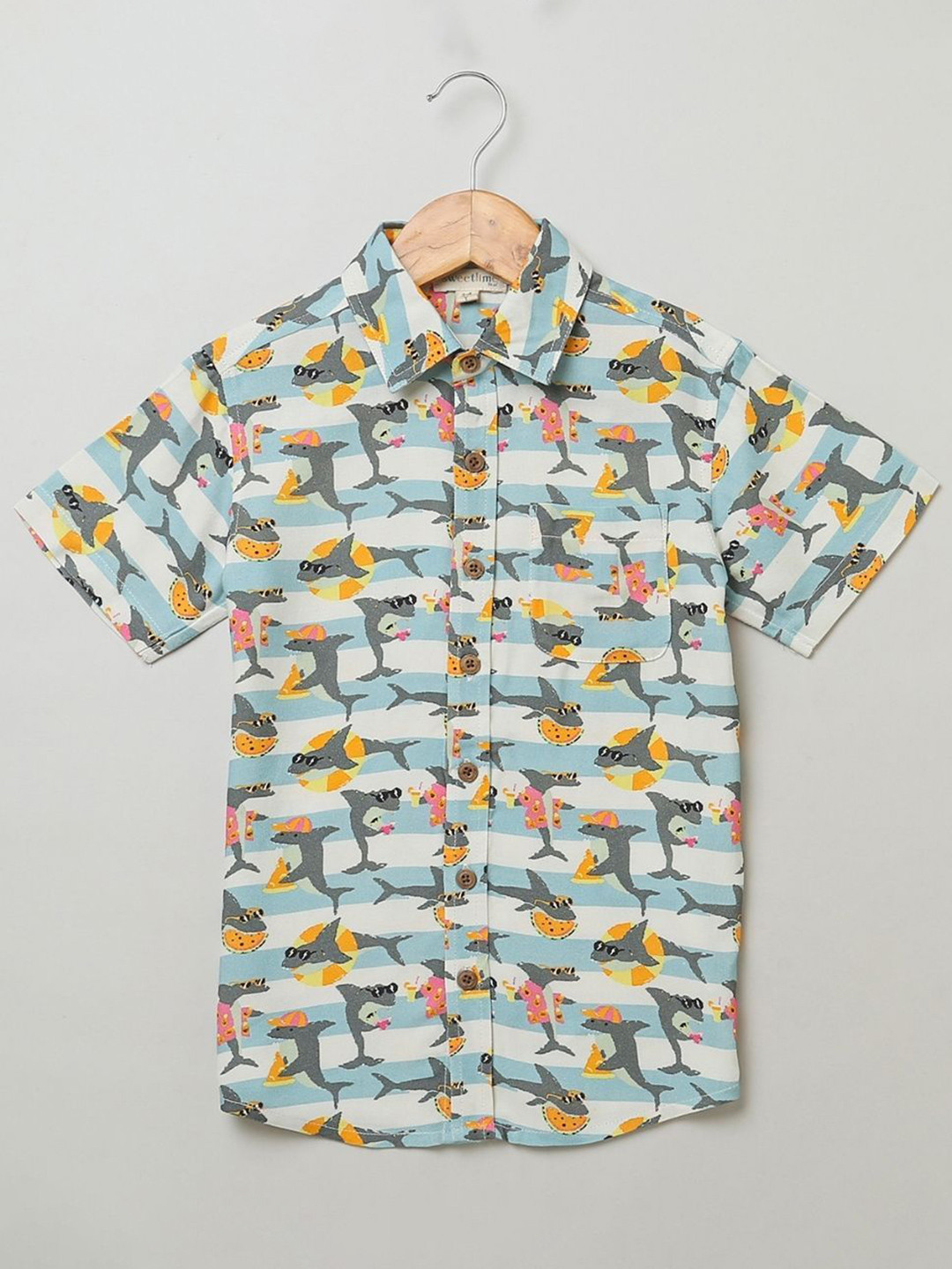 

Sweetlime By AS Boys Standard Fit Dolphin Printed Cotton Casual Shirt, Blue