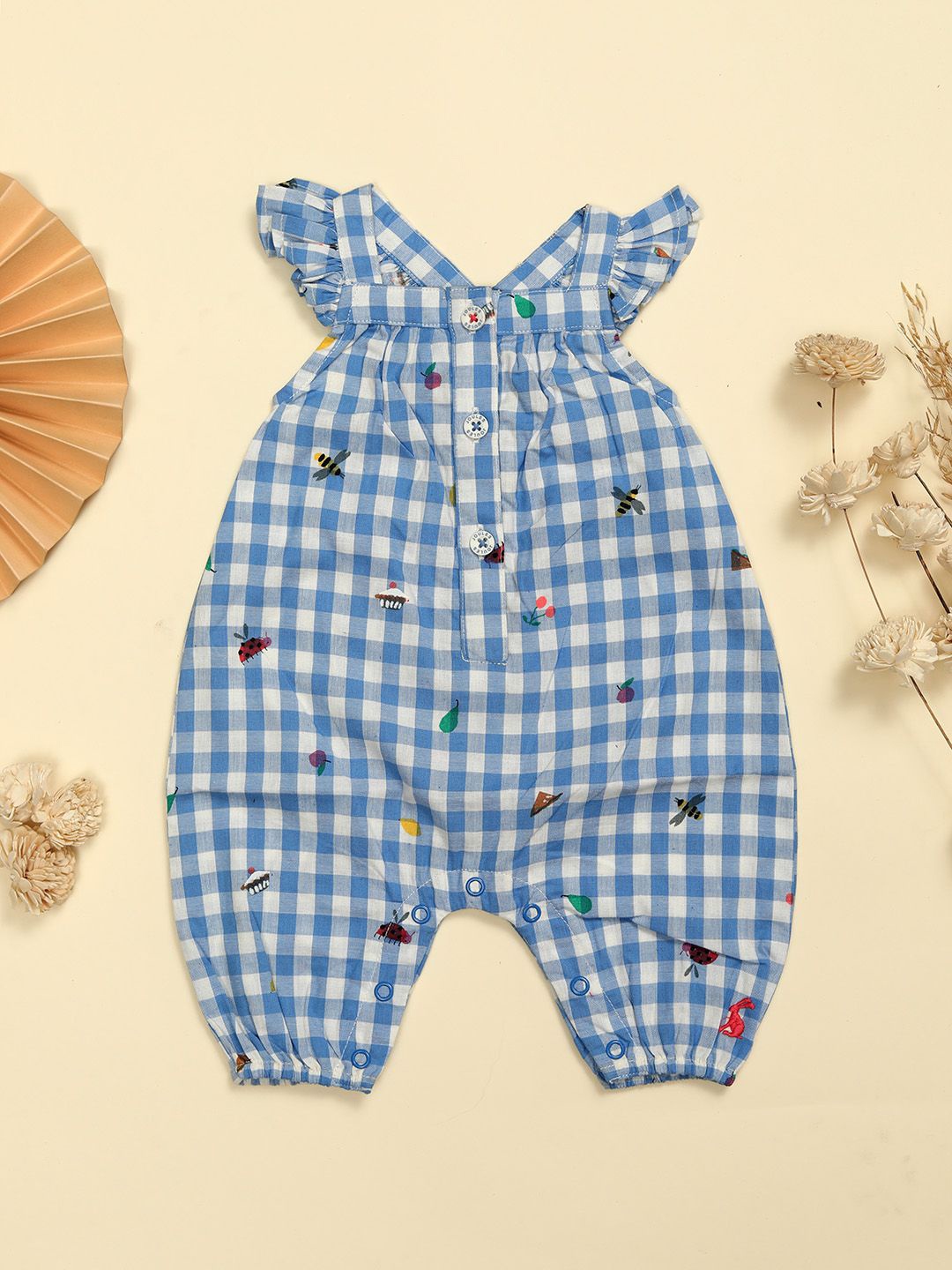 

HOUSE OF KKARMA Infant Girls Checked Cotton Rompers, Blue