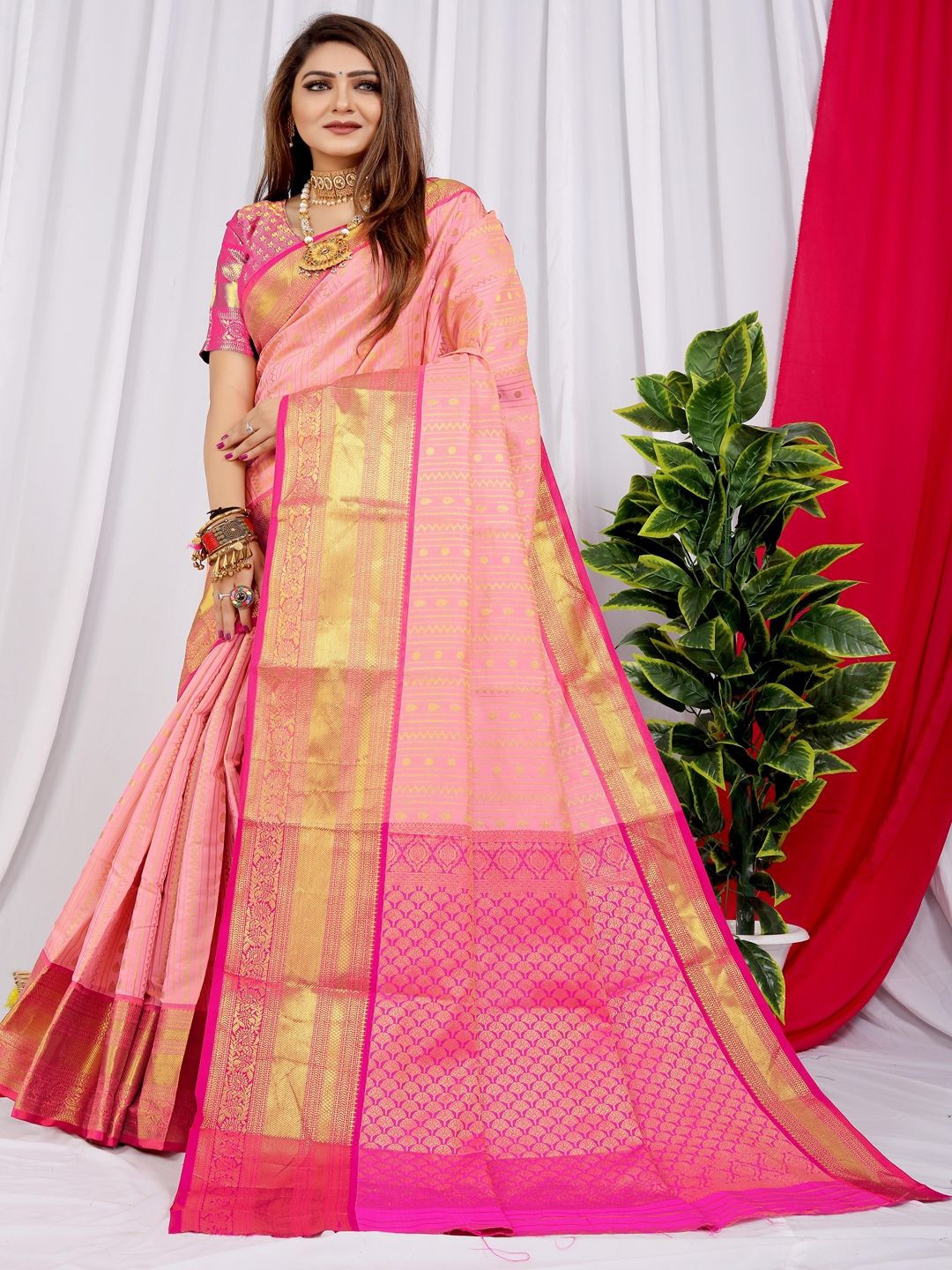 

SGF11 Woven Design Zari Kanjeevaram Saree, Peach