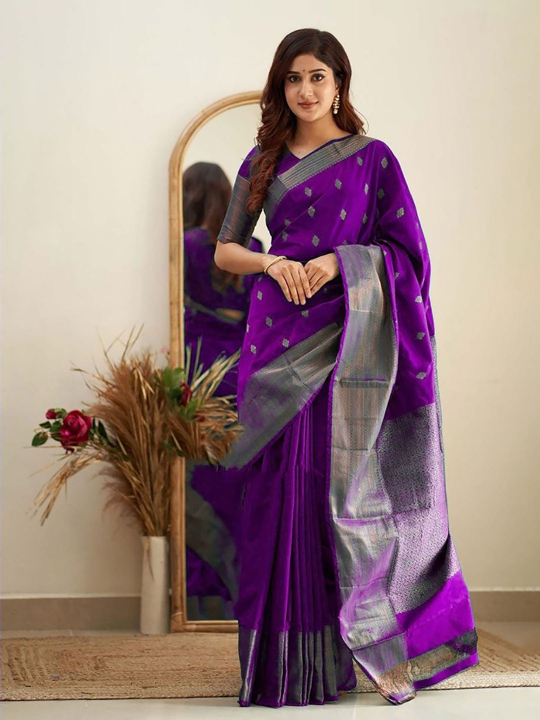 

Aldwych Ethnic Motifs Woven Design Banarasi Saree, Purple