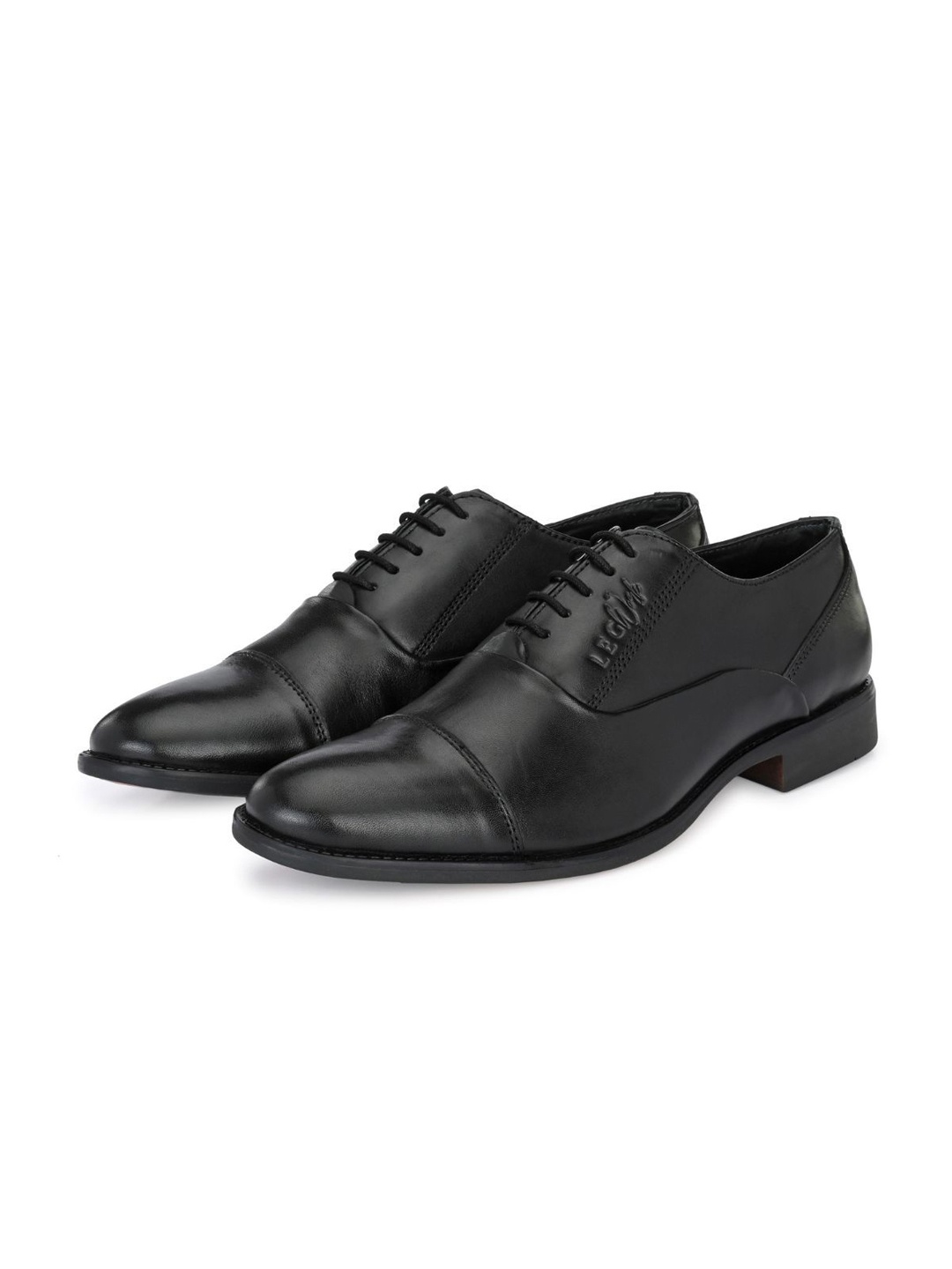 

LEGWORK Men Round Toe Leather Formal Oxfords, Black
