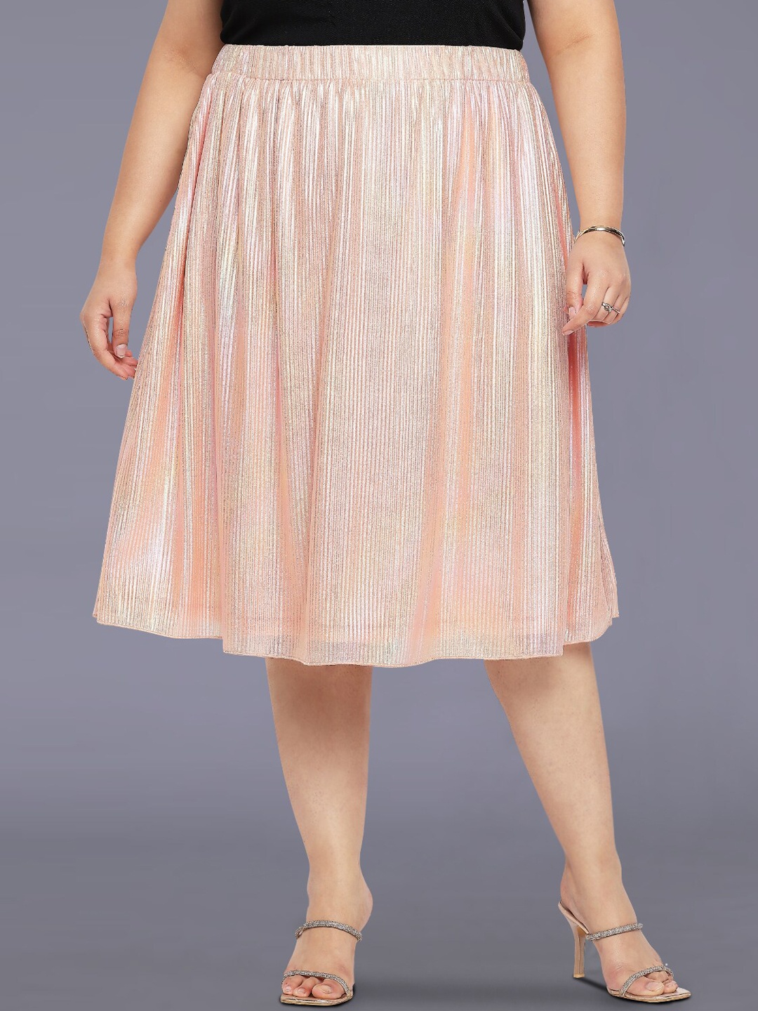 

wild U Flared Plus Size Shimmer Skirt, Peach