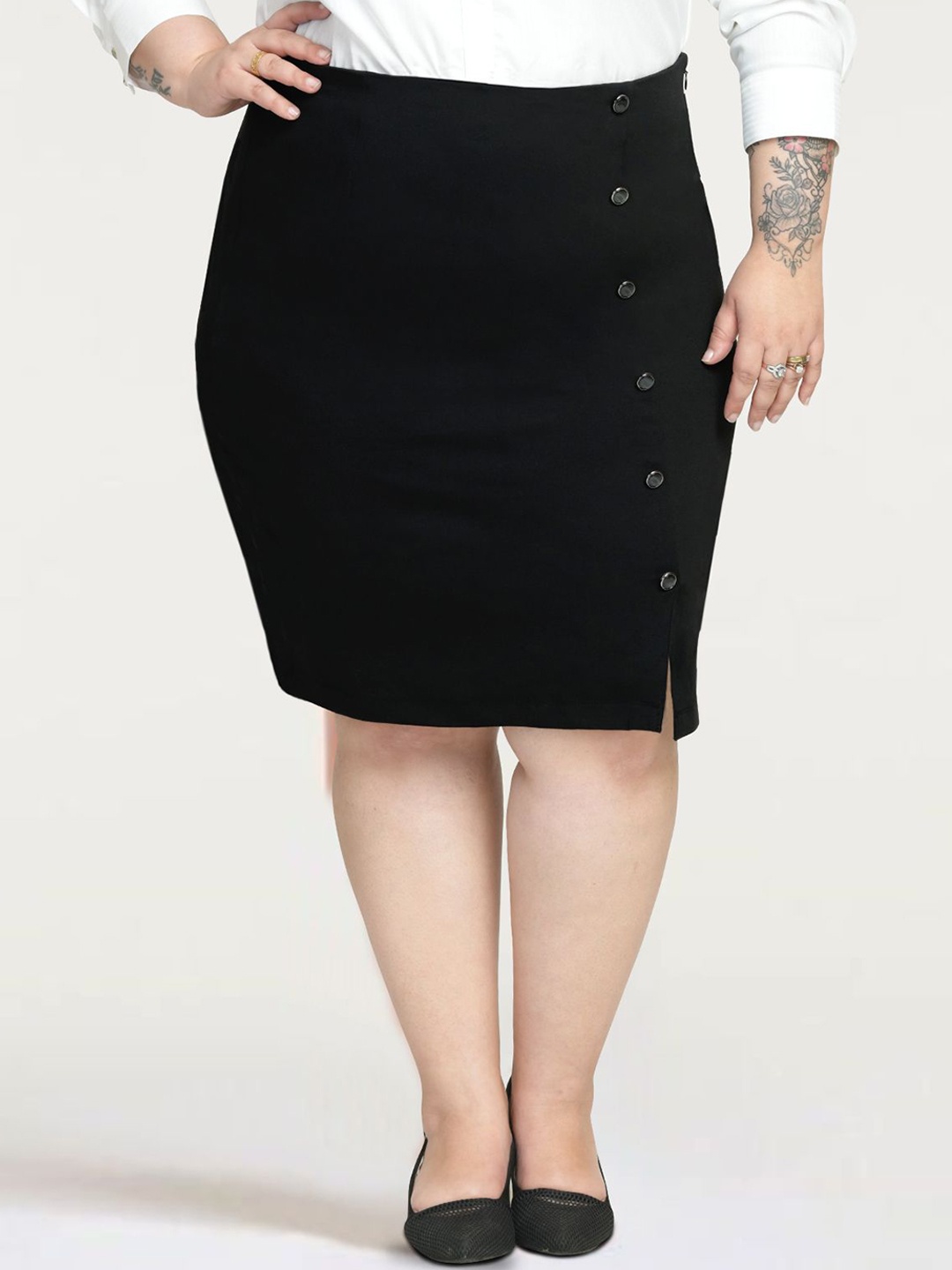 

wild U Plus Size Extra Stretch Formal Midi Skirt, Black