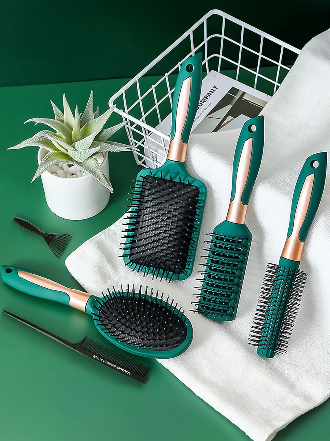 

KAZARMAA Set Of 3 Detangle Hair Brush For Frizzy Hair, Green