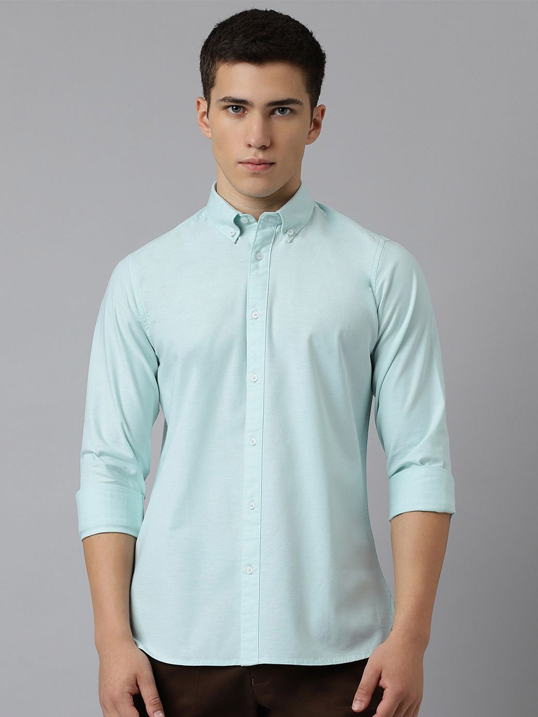 

SUBTRACT Spread Collar Button Down Collar Slim Fit Cotton Casual Shirt, Green