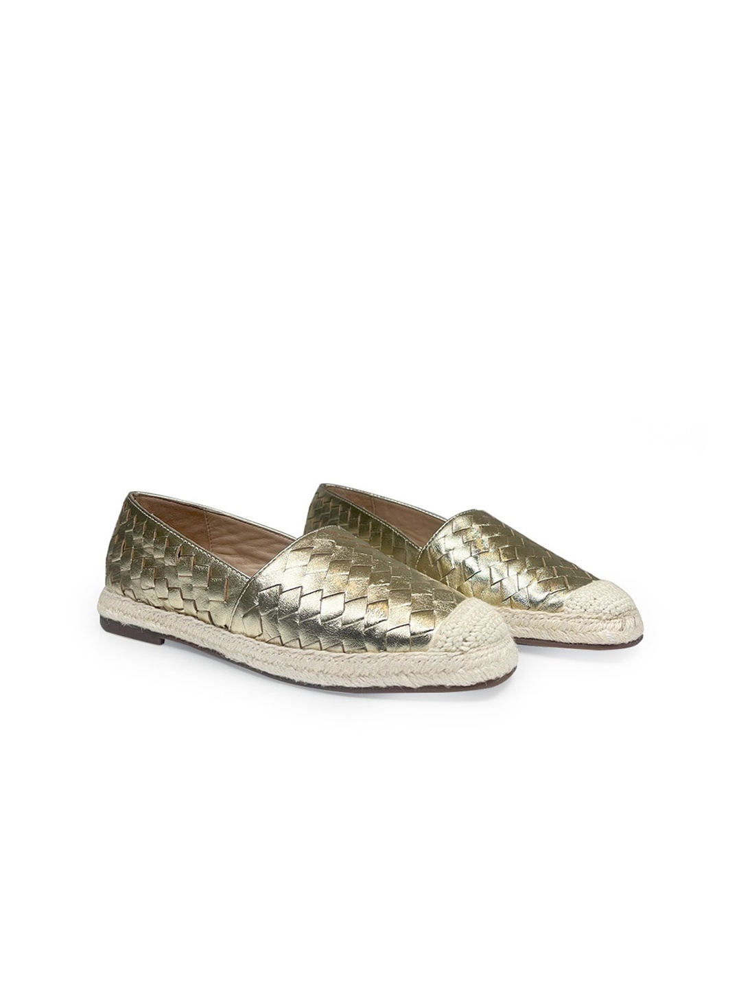

HEEL YOUR SOLE Textured Round Toe Leather Ballerinas, Gold