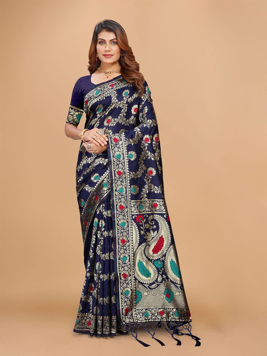 

DRIZOMIZ Woven Design Zari Art Silk Ikat Saree, Blue