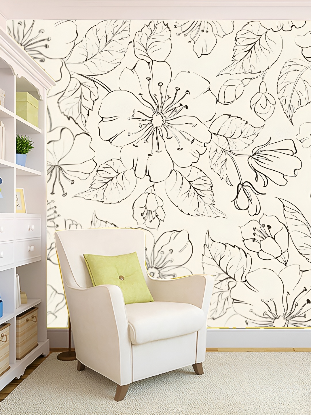 

Aura Beige & Black Self Adhesive 3D Floral Printed Wall Sticker