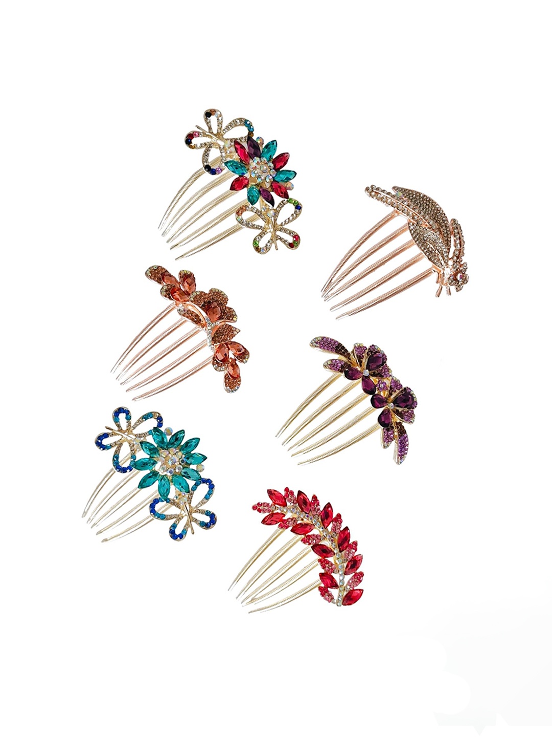 

ANNA CREATIONS Women Set of 6 Embellished Comb Pin, Gold