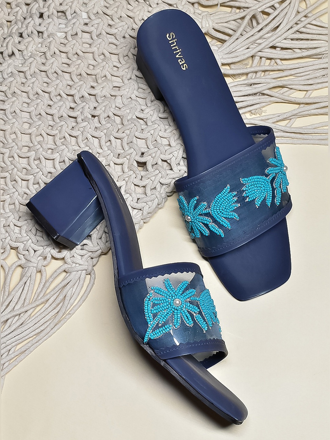 

SHRIVAS BY ARCHITA MEHTA Embellished Open Toe Block Heels, Blue
