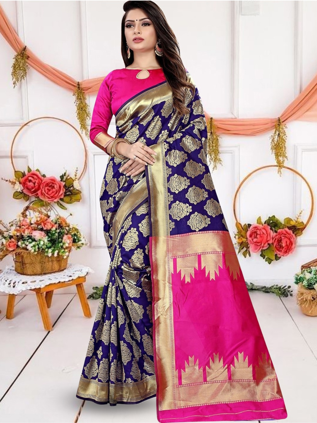 

Mitera Woven Design Zari Art Silk Banarasi Saree, Blue