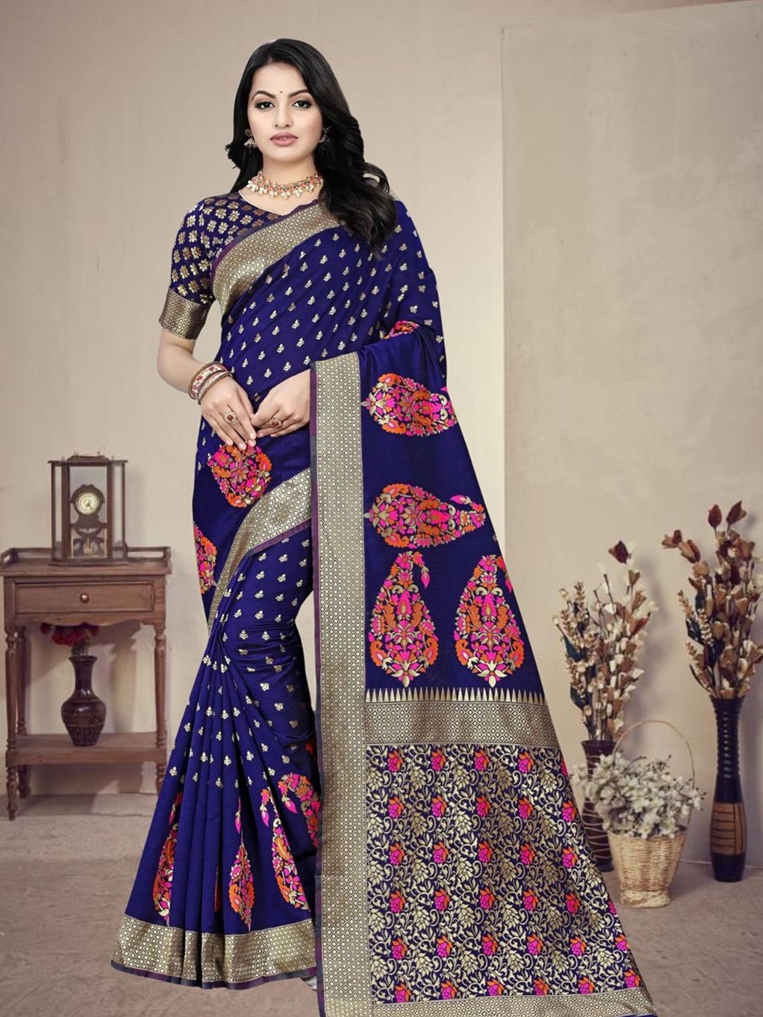 

Mitera Woven Design Zari Banarasi Saree, Blue