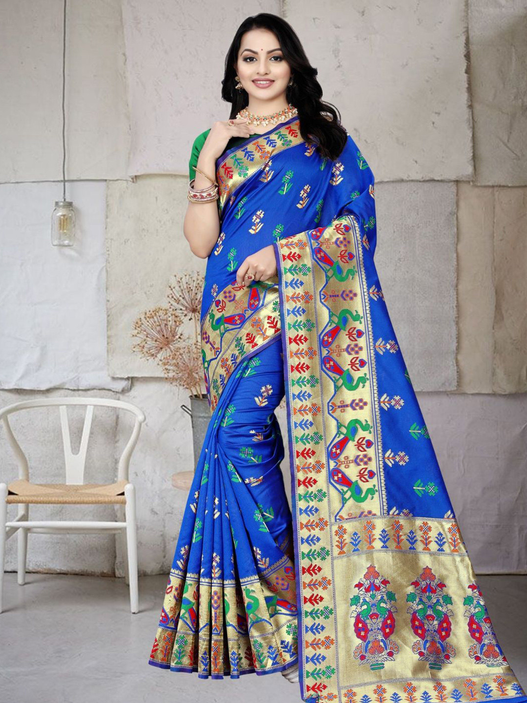 

Mitera Woven Design Zari Banarasi Saree, Blue