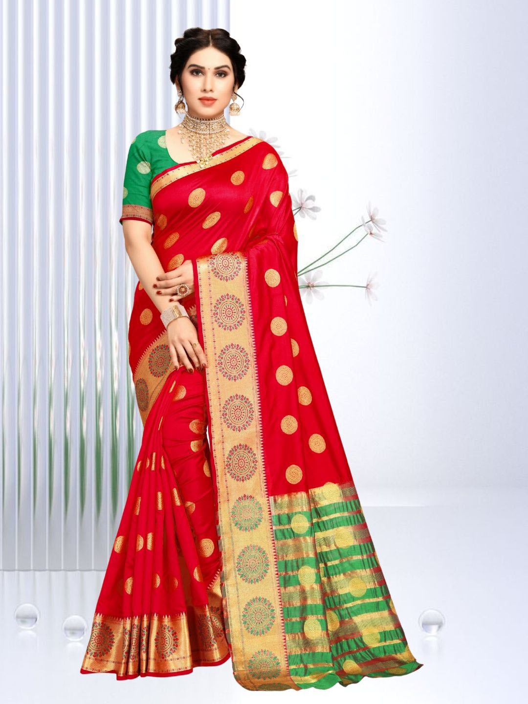 

Mitera Woven Design Zari Banarasi Saree, Red