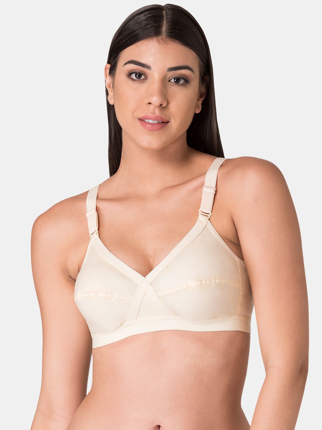 

KOMLI Full Coverage Non Padded Cotton Minimizer Bra- All Day Comfort, Beige