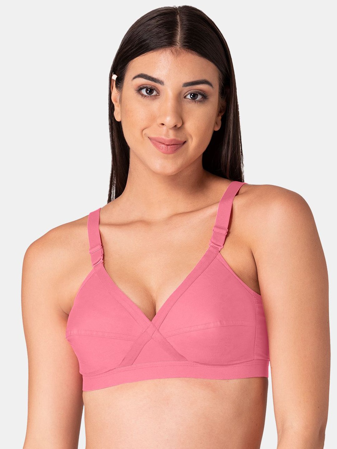 

KOMLI Full Coverage Non Padded Cotton Minimizer Bra- All Day Comfort, Coral