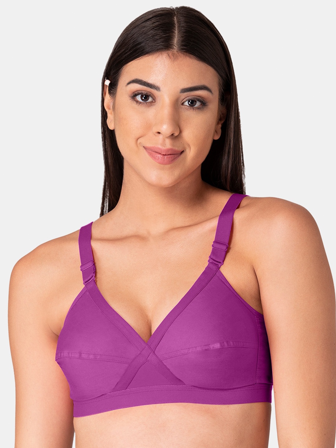 

KOMLI Full Coverage Non Padded Cotton Minimizer Bra- All Day Comfort, Magenta