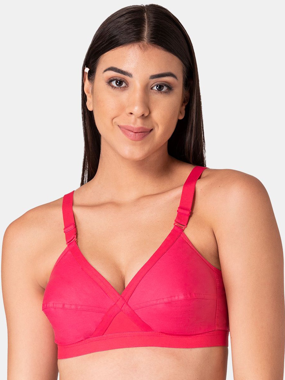 

KOMLI Full Coverage Non Padded Cotton Minimizer Bra- All Day Comfort, Pink