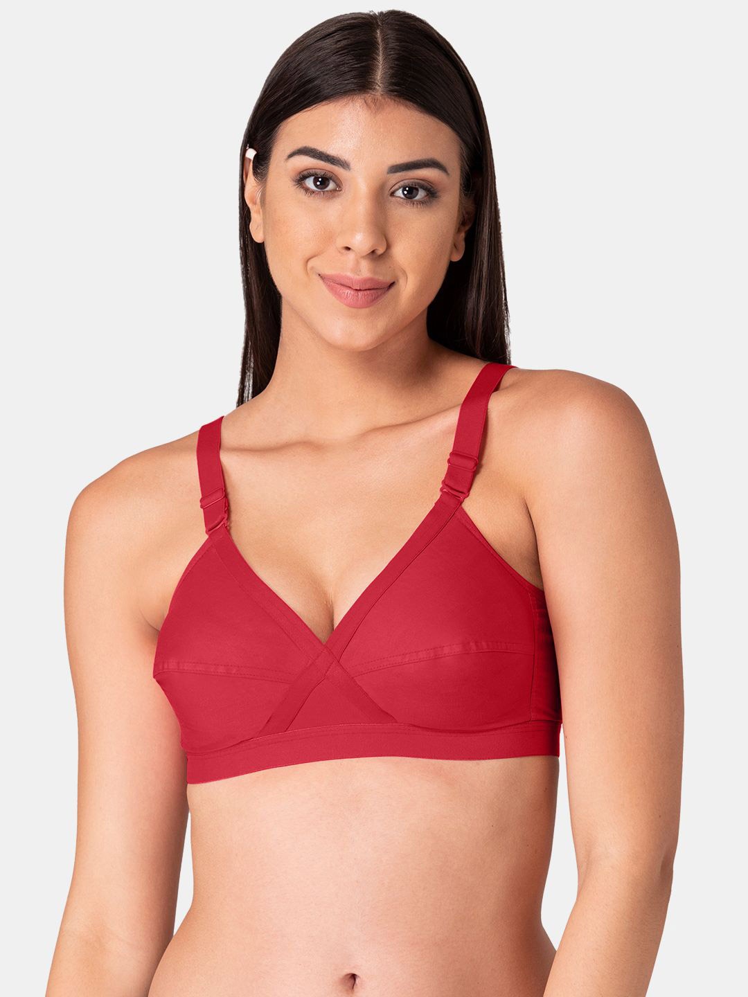 

KOMLI Full Coverage Non Padded Cotton Minimizer Bra- All Day Comfort, Red