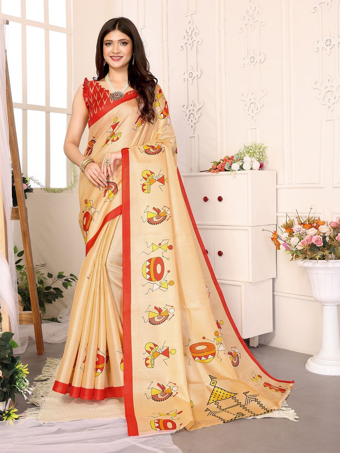 

KALINI Warli Printed Saree, Gold
