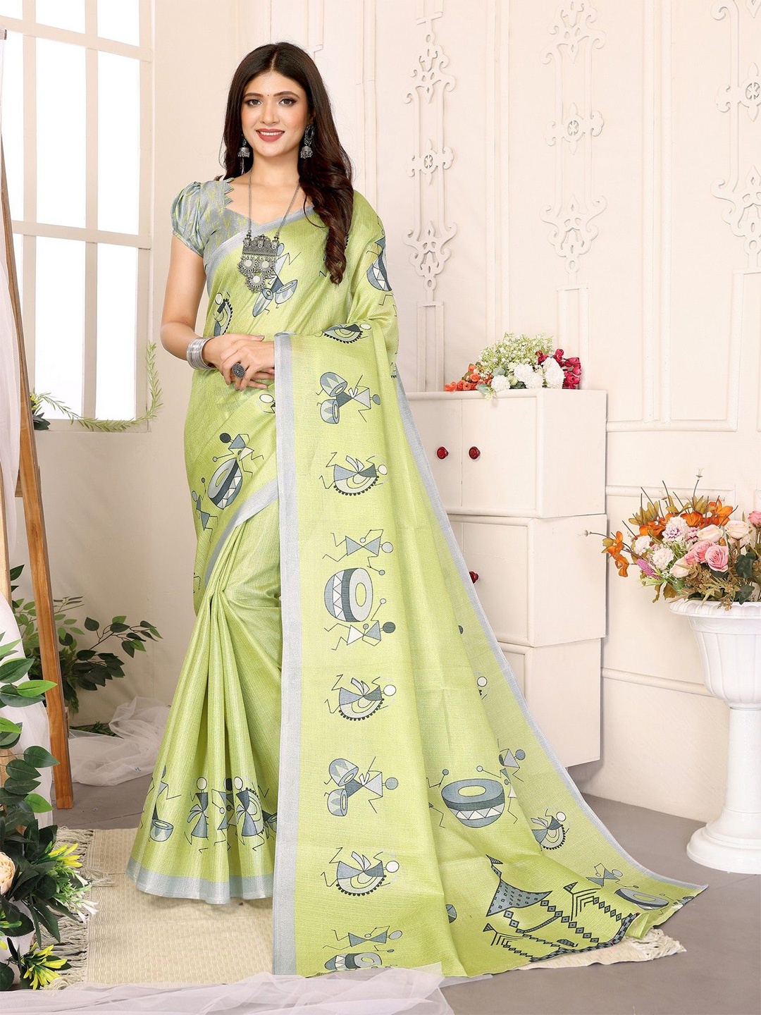 

KALINI Warli Saree, Green