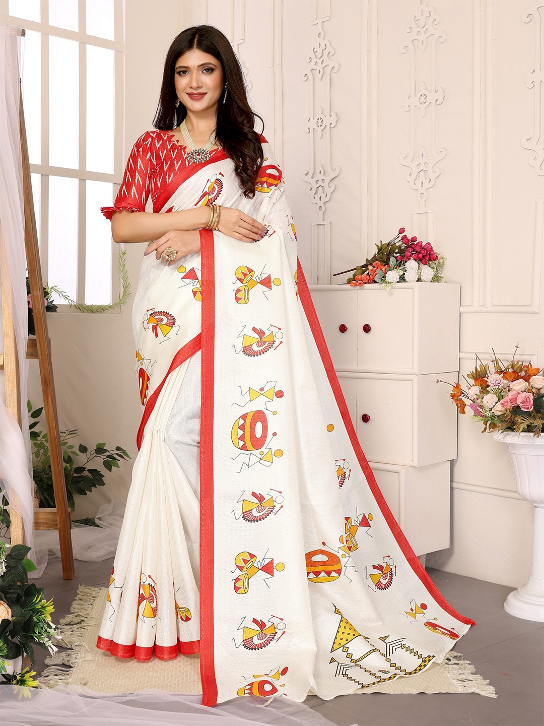 

KALINI Ethnic Motifs Art Silk Saree, White