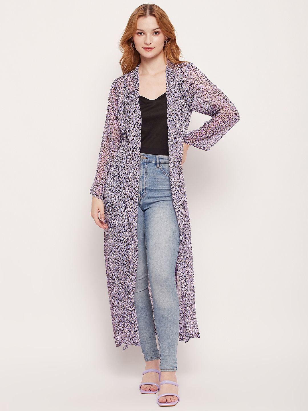 

Fashfun Floral Printed V-Neck Open Front Shrug, Purple