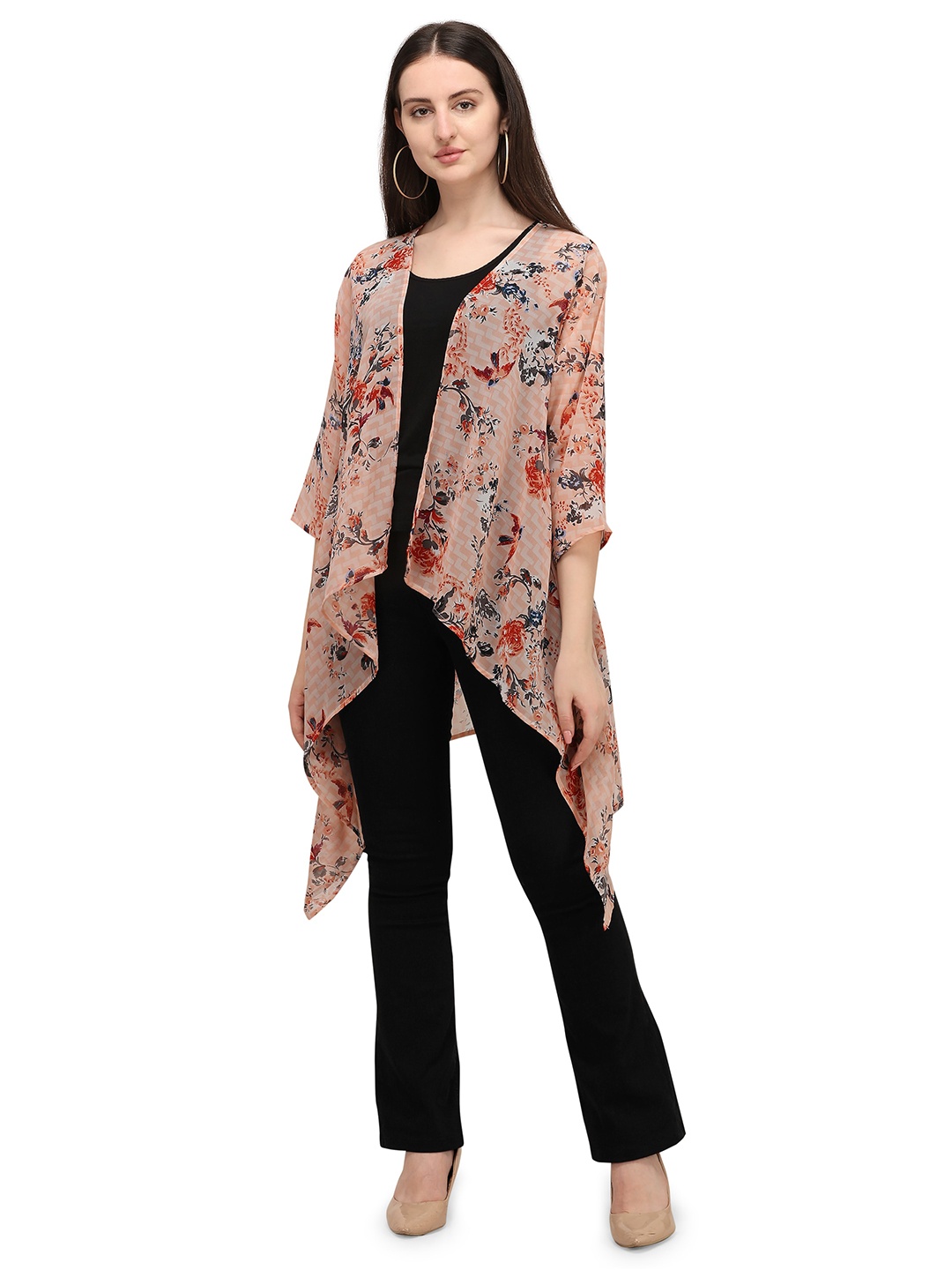 

Fashfun Floral Printed Longline Shrug, Red