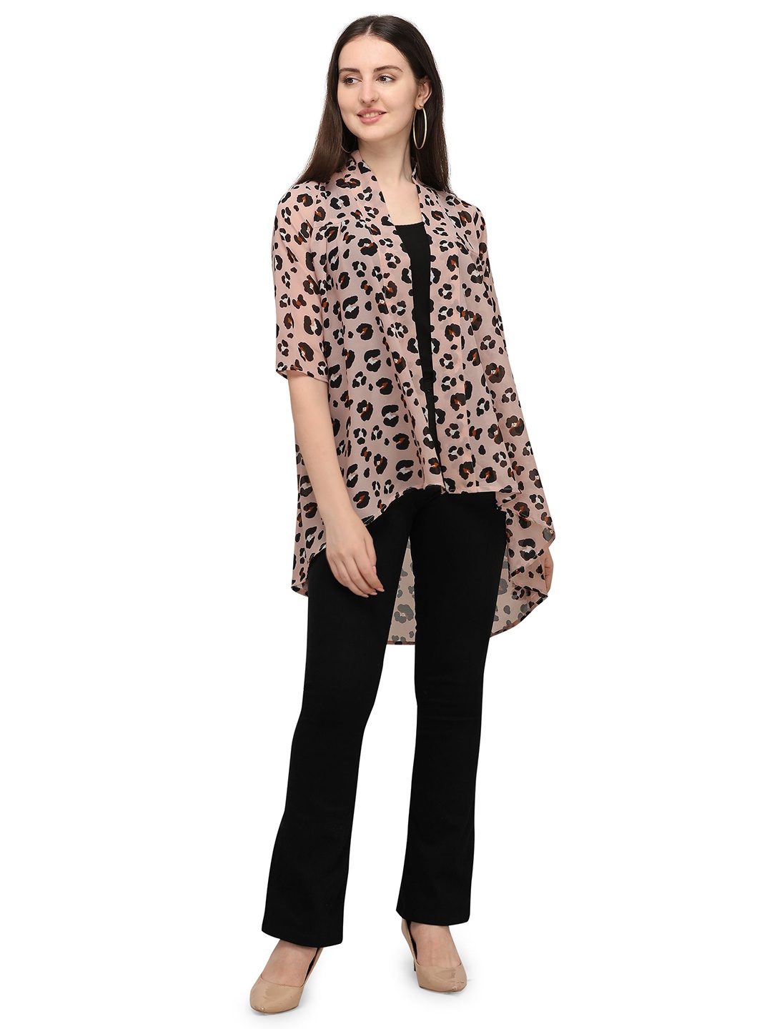 

Fashfun Printed Longline Shrug, Pink