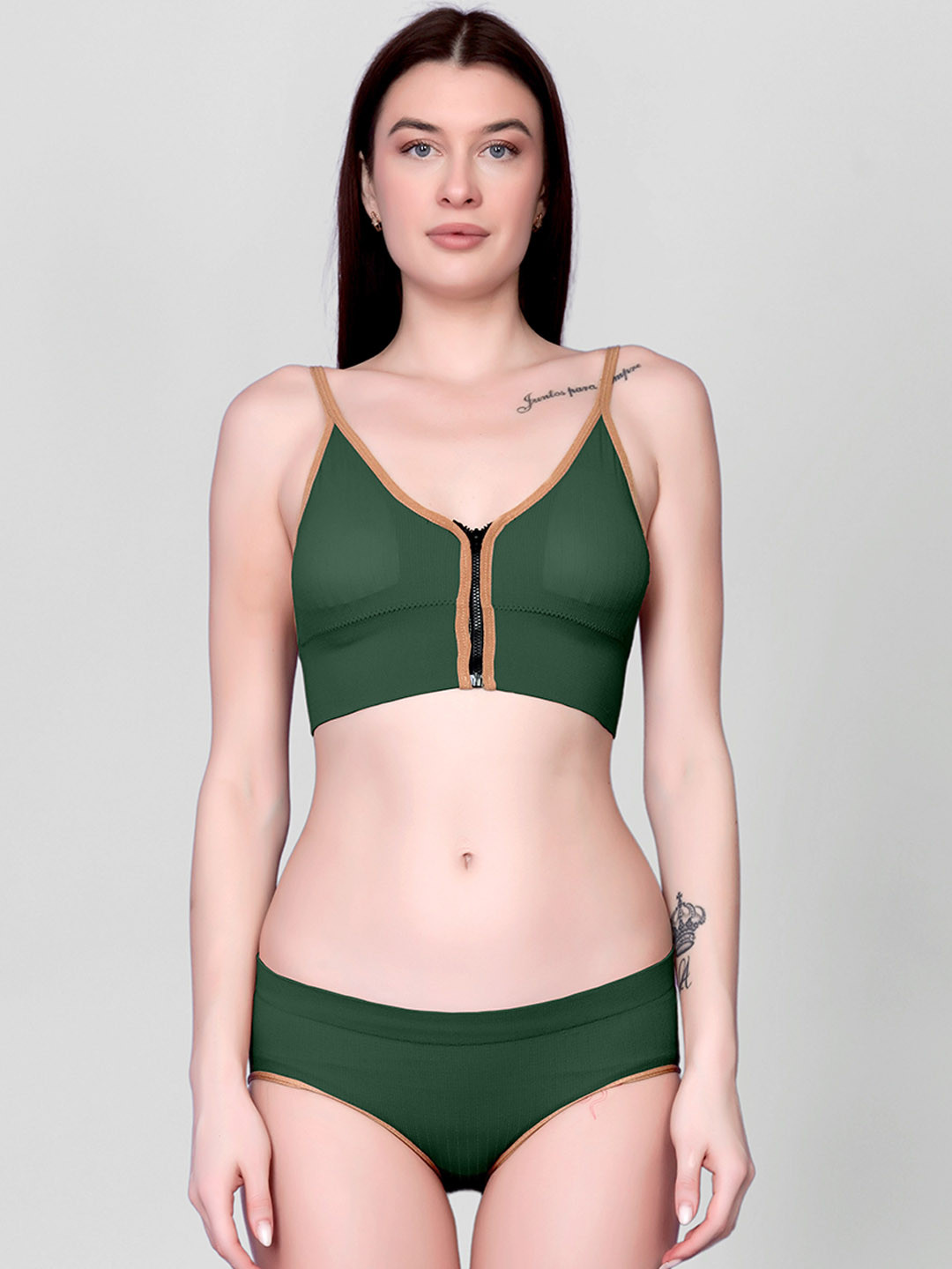 

Flenzy Printed Lightly Padded Mid-Rise Lingerie Set, Green