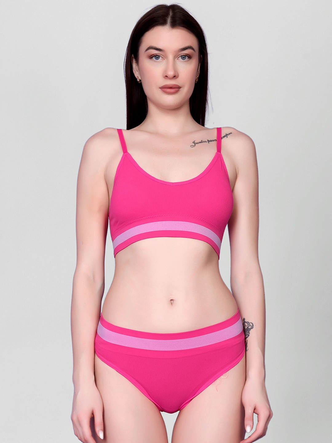 

Flenzy Lightly Padded Full-Coverage Lingerie Set, Pink