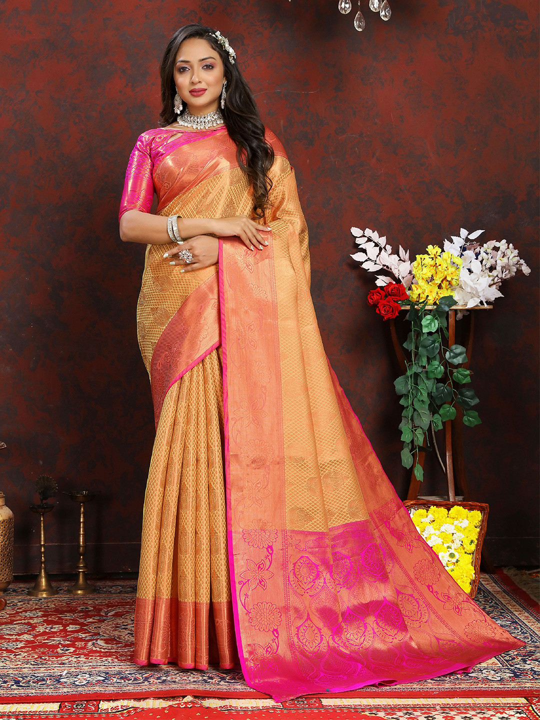 

KALINI Woven Design Zari Pure Silk Banarasi Saree, Yellow