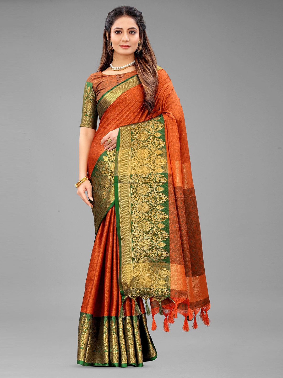 

KALINI Woven Design Zari Pure Silk Banarasi Saree, Green