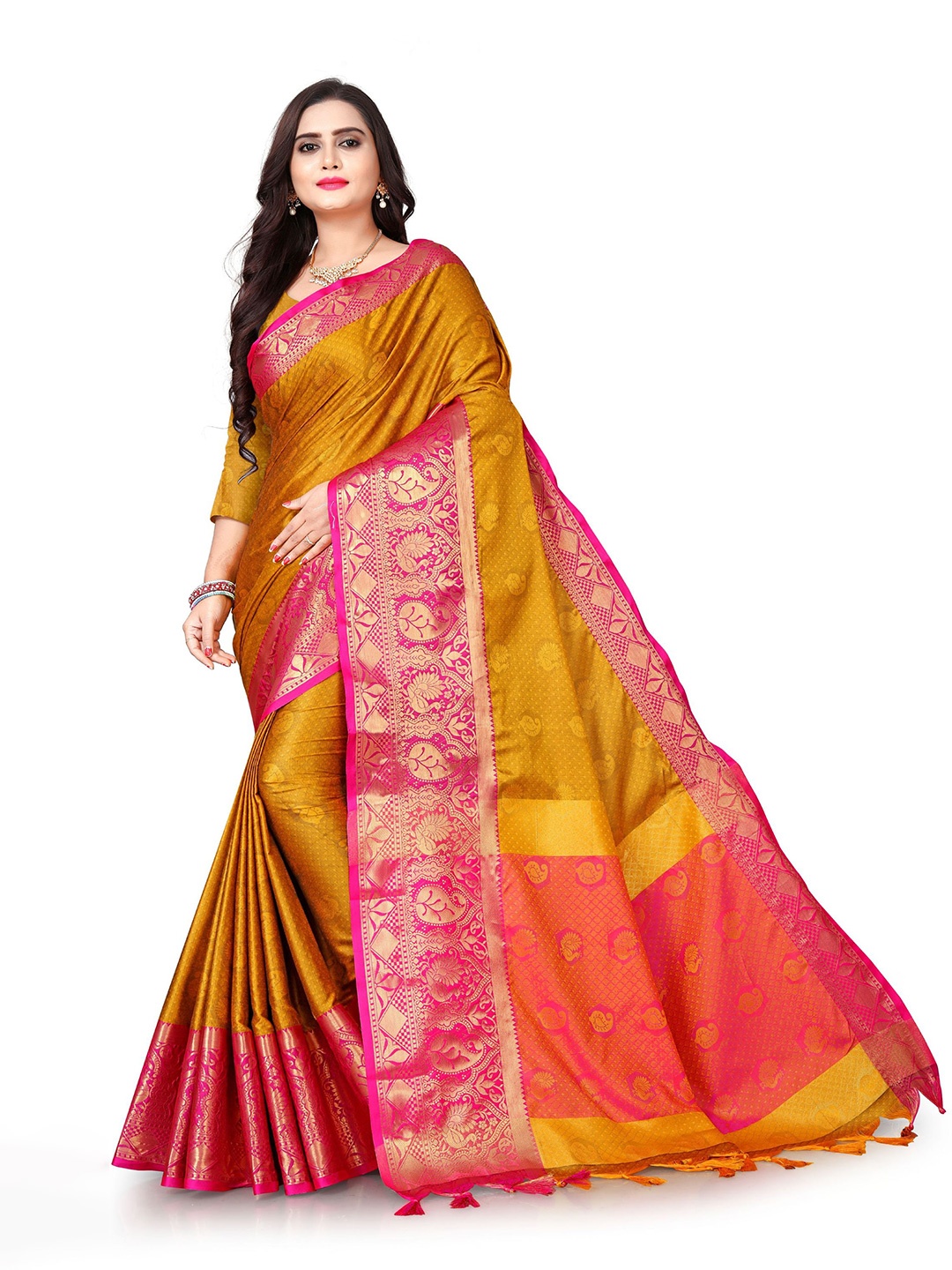 

KALINI Ethnic Motifs Zari Pure Silk Banarasi Saree, Green