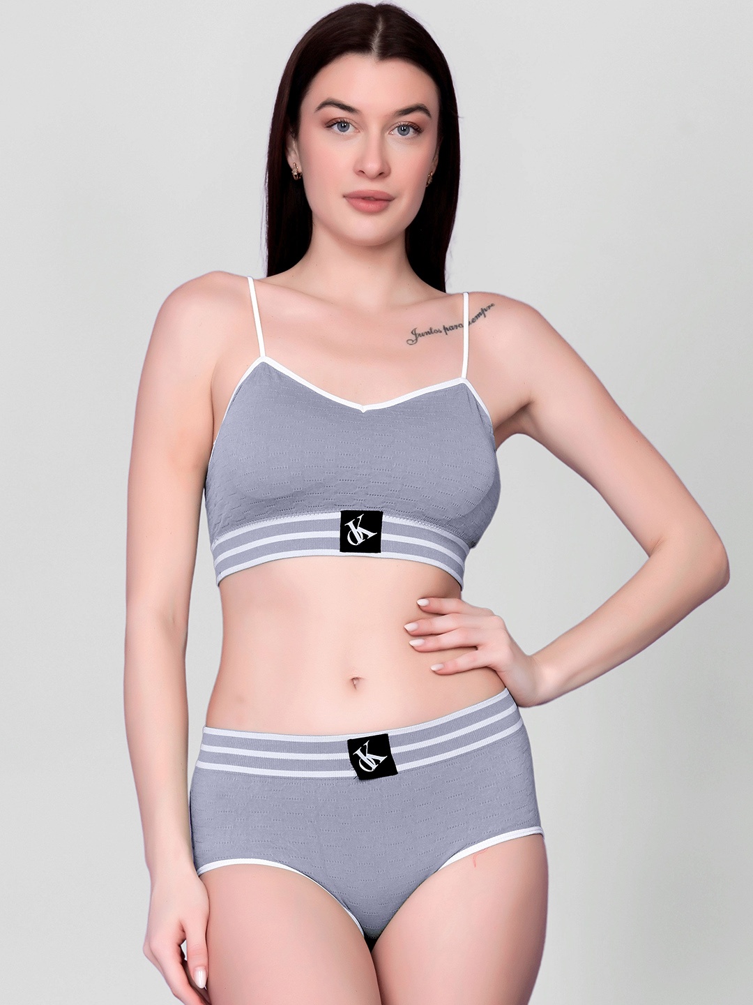 

Flenzy Full-Coverage Lingerie Set, Grey