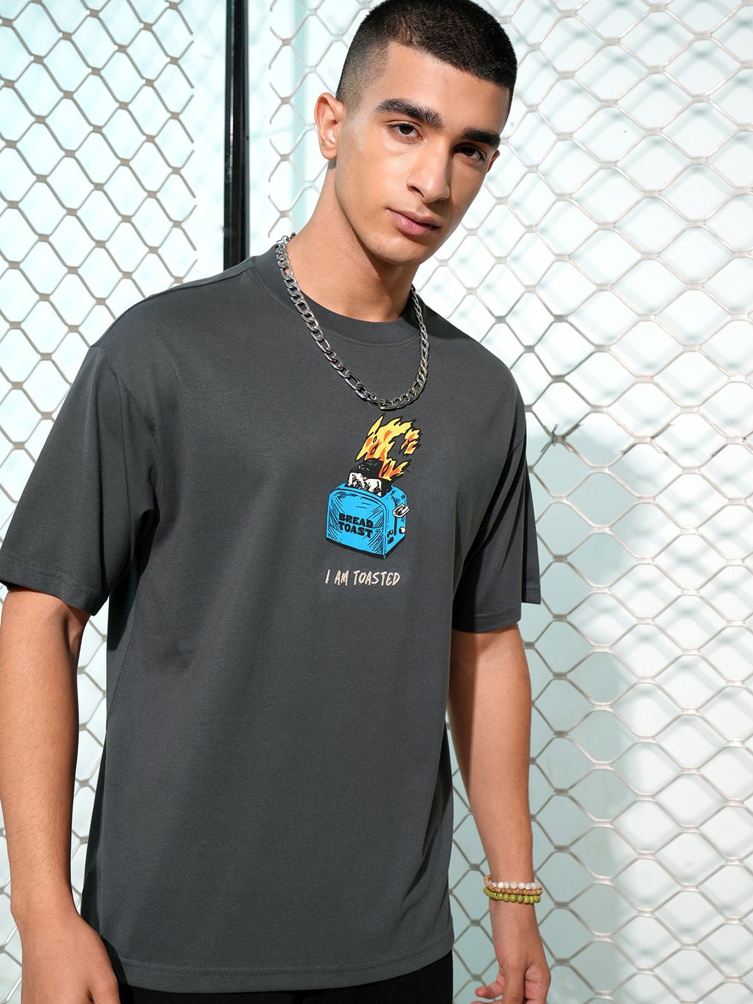 

HIGHLANDER Relaxed Fit Graphic Printed Cotton Regular T-shirt, Grey