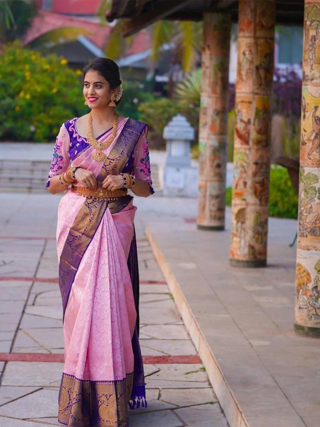 

ZIBLON Woven Design Zari Pure Silk Kanjeevaram Saree, Lavender