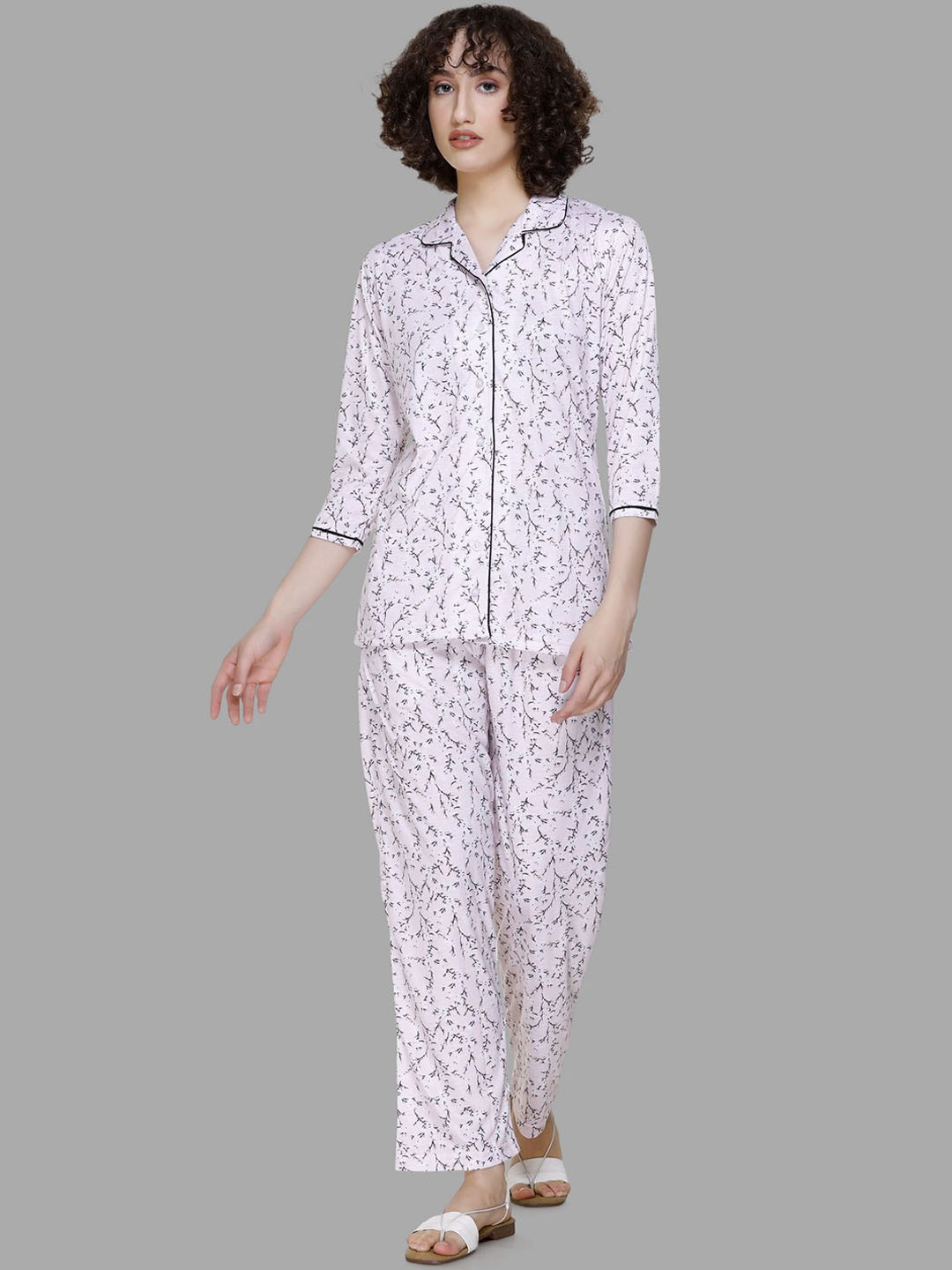 

BAESD Floral Printed Cuban Collar Shirt With Pyjamas, Pink