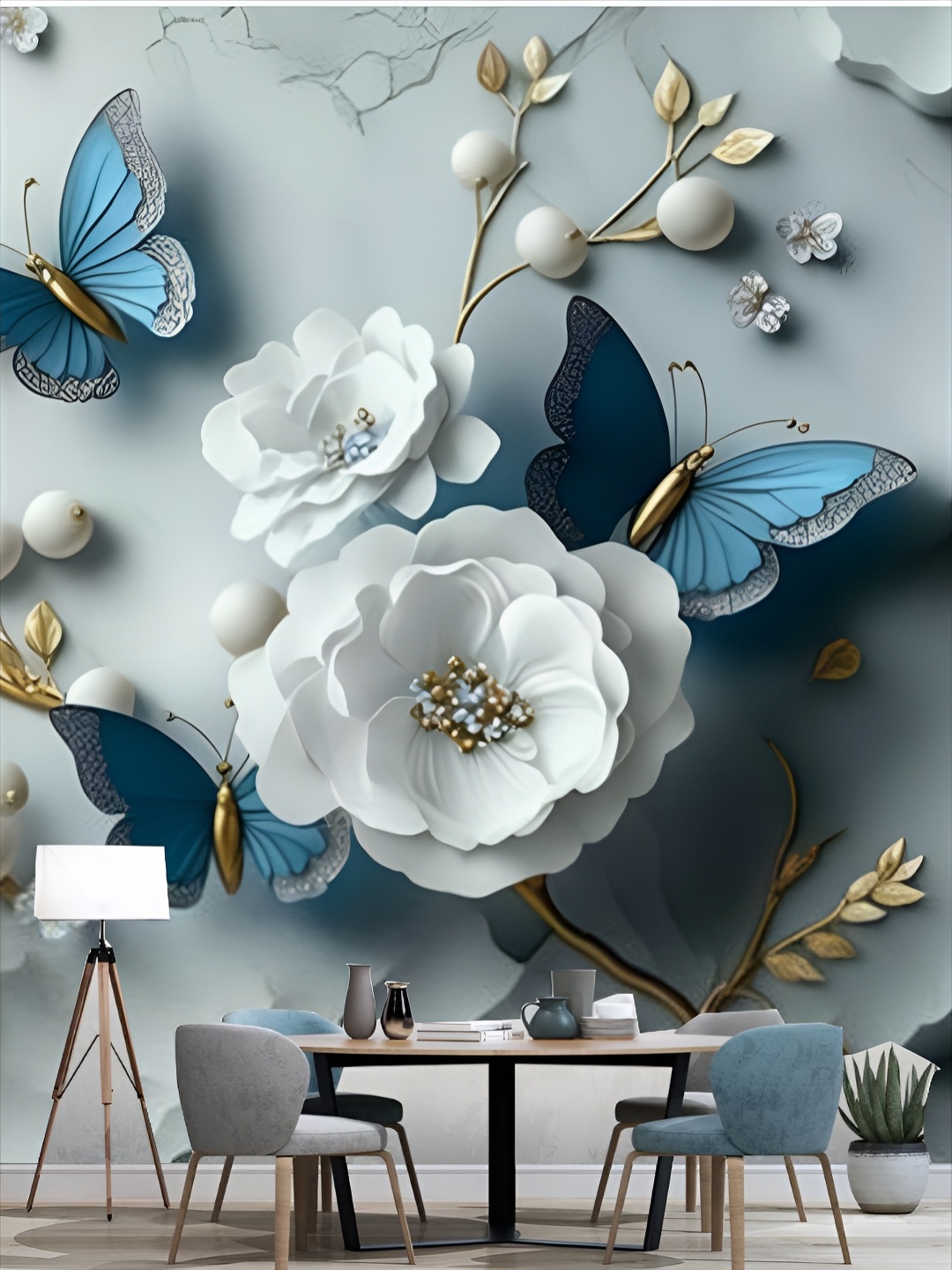 

Aura Blue & white Floral Printed Self Adhesive 3D Wall Sticker